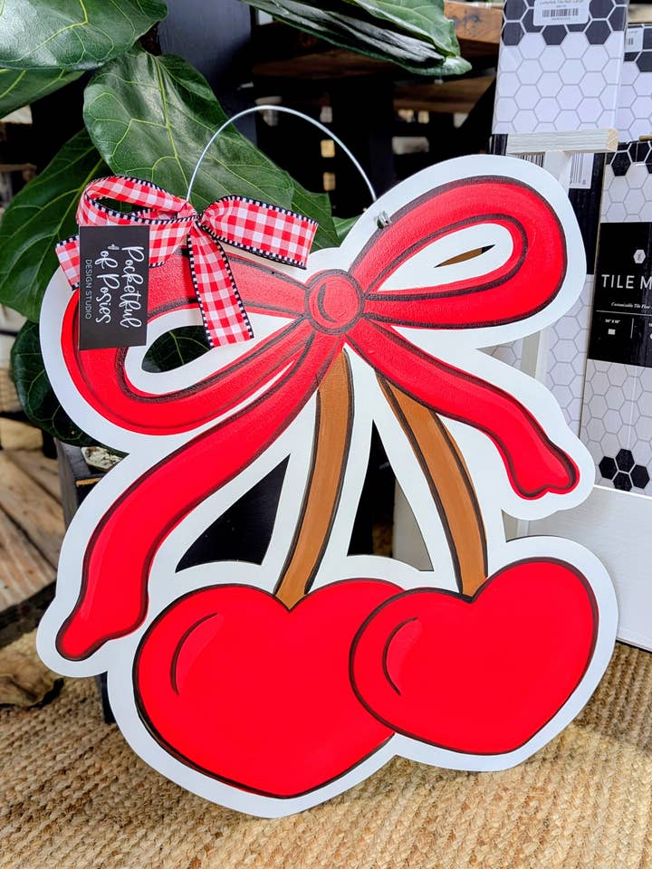 Red Bow Cherry Bunch Door Hanger for wholesale by Pocketful of Posies