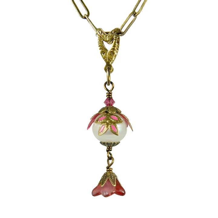 NoMonet - Wholesale Pendant/Charm Necklace - Fairyland: Pearl & Flower Crystal Hand Painted Necklace