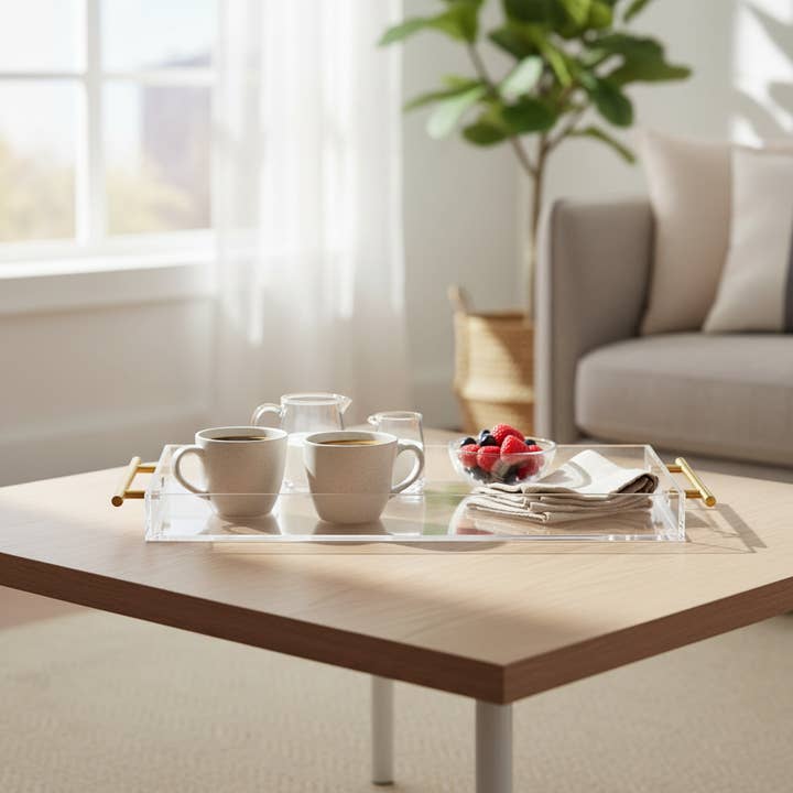 Kadra Kitchenware - Wholesale Serving tray - Vikko Acrylic Rectangle Serving Tray with Gold Handle1