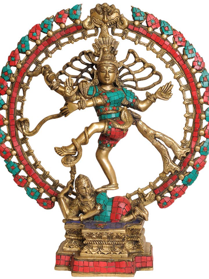 Nataraja de 16 po (avec incrustation bicolore) en laiton | Fait main pour la vente par Exotic India Art
