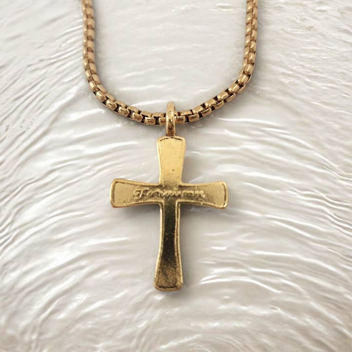 Forgiven Cross Gold Metal Finish Gold Heavy Chain Necklace for wholesale by Forgiven Jewelry