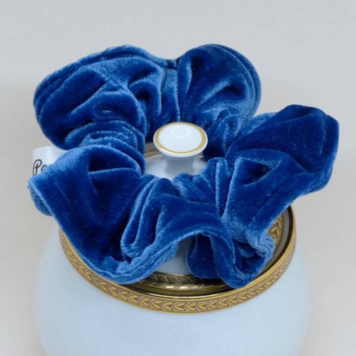 Blue Velvet Scrunchie for wholesale by Eunoia Paris
