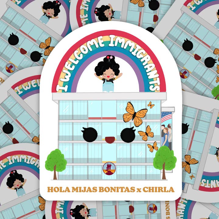 I Welcome Immigrants HMB x CHIRLA Sticker for wholesale by Hola Mijas Bonitas