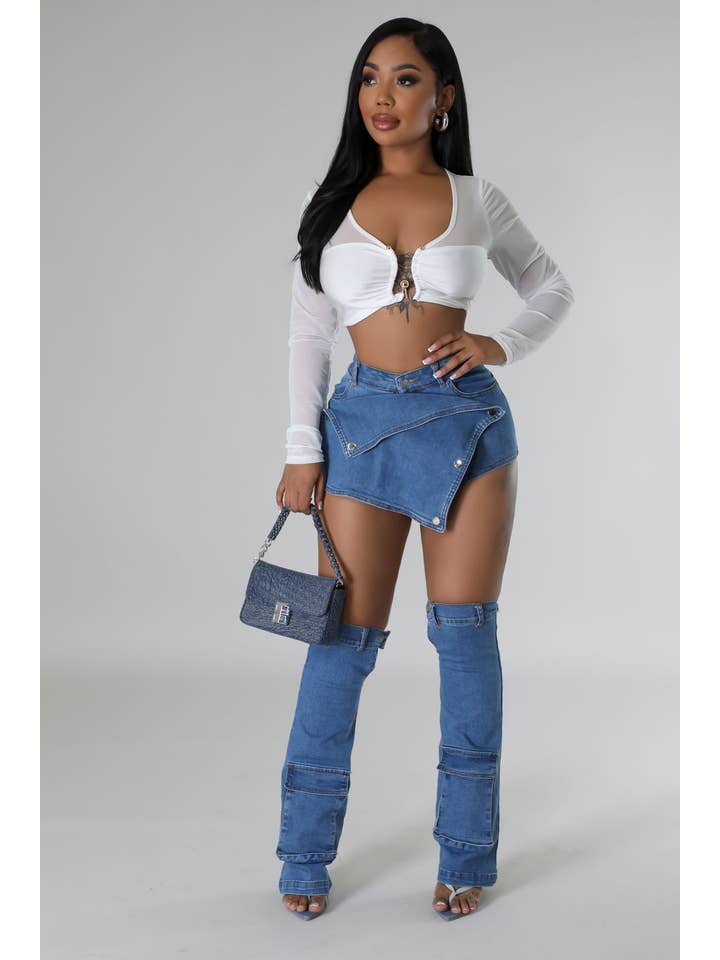 DENIM SKORT AND LEG WARMER SET for wholesale on Faire2