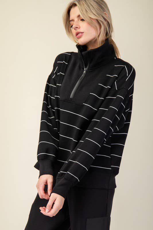 Sunday Morning - Vente Sweat-shirt – femme - T7299PL37 PULL À COL MONTANT À RAYURES ET FERMETURE ÉCLAIR DE GRANDE TAILLE 1