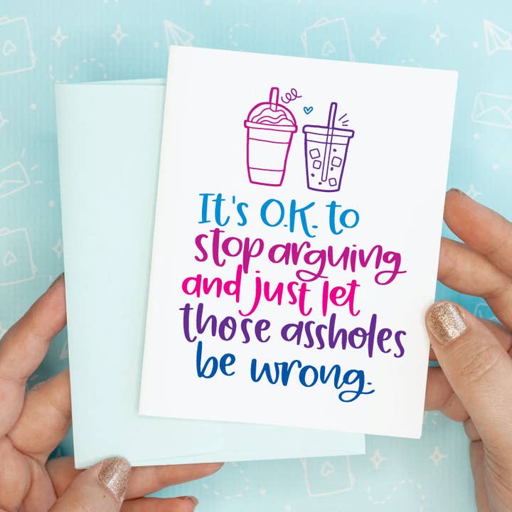 Stop Arguing Funny Recycled Greeting Card for wholesale by Colette Paperie