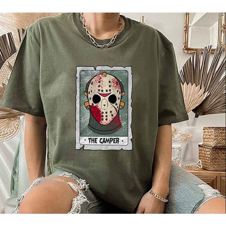 Black Jason Voorhees Tarot Card Shirt, The Camper Friday Shirt for wholesale on Faire