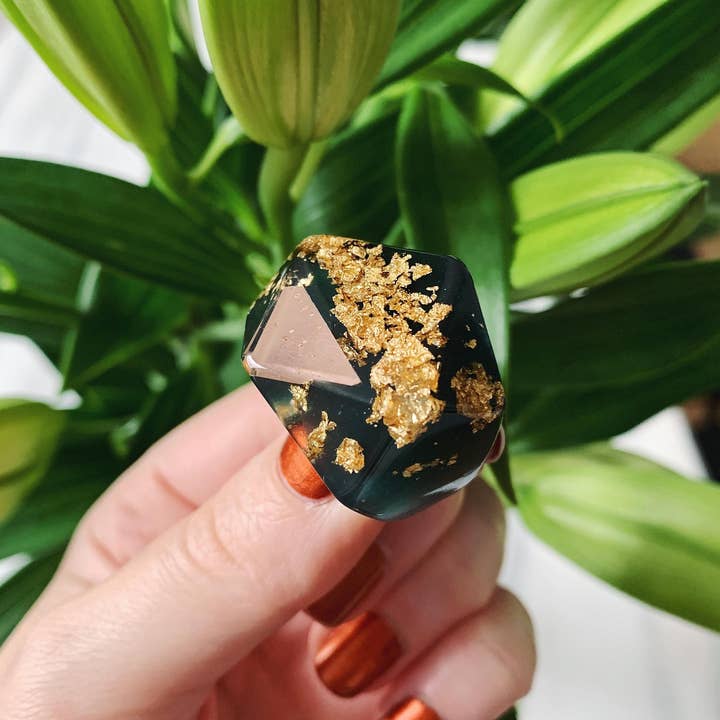 Green sparkle ring, Rose gold resin ring, green ring resin for wholesale by Gem Lettuce Jewellery