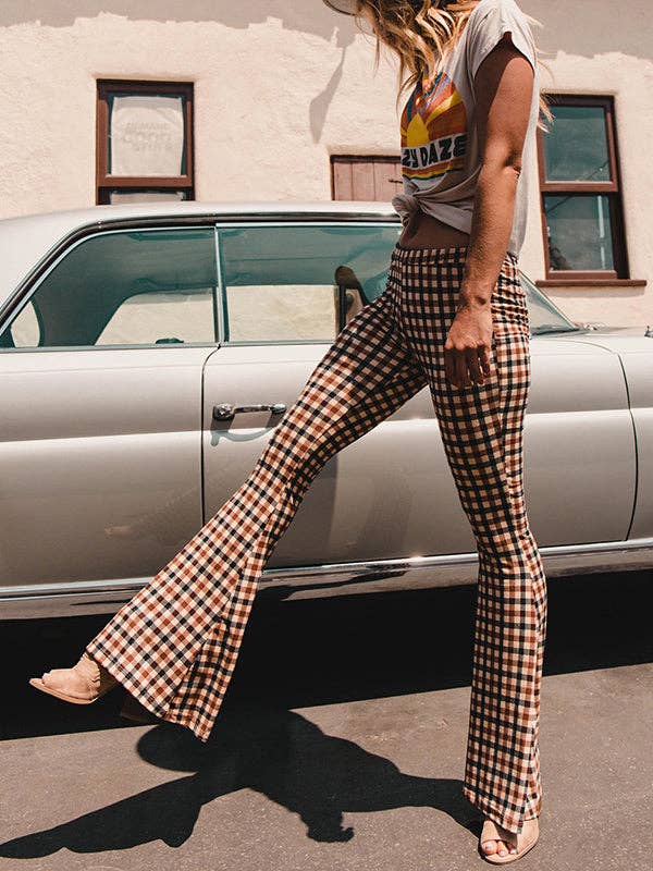 BROWN Flared Pants Plaid Pants Trousers for wholesale on Faire4