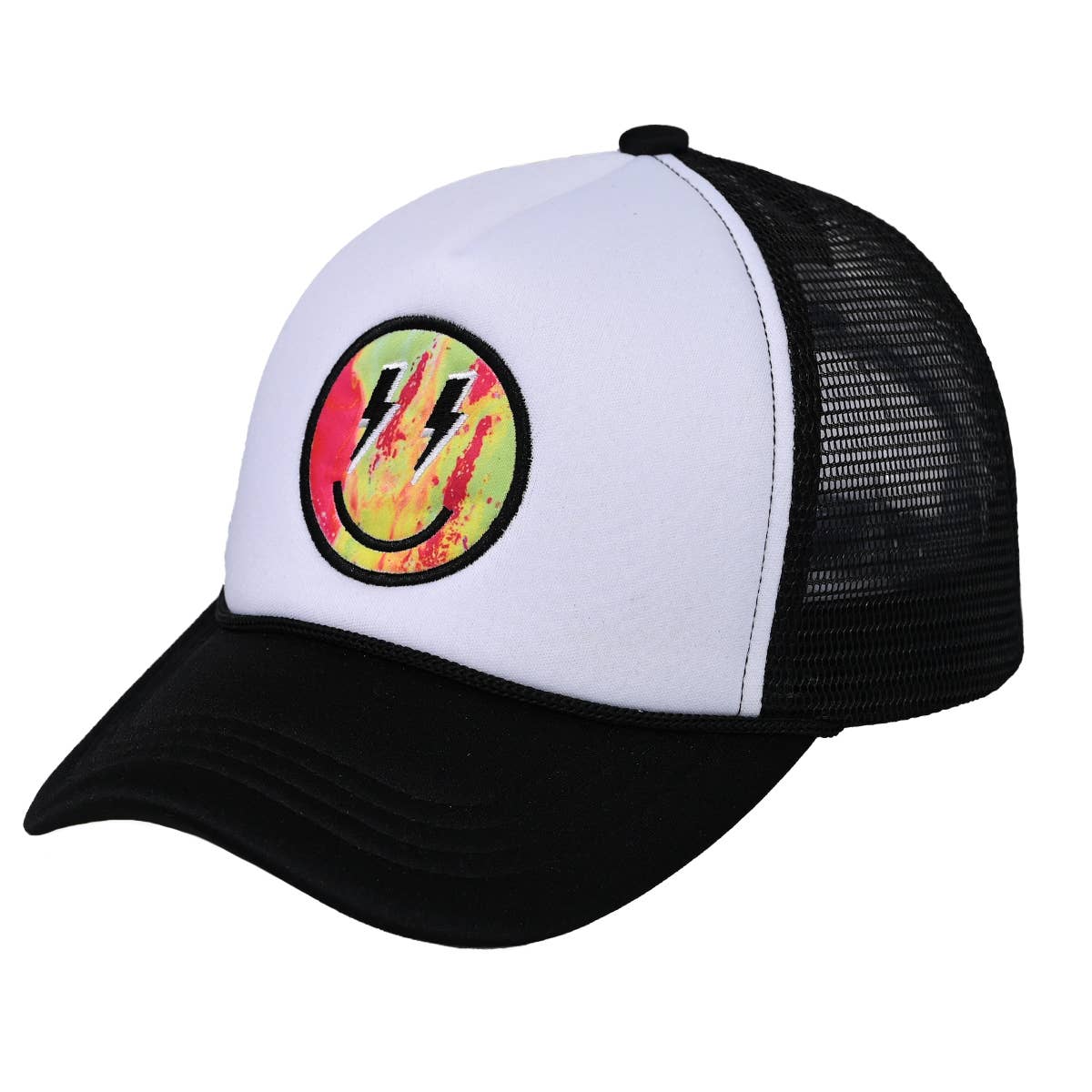 Funky Junque - Wholesale Trucker Hat - Women's - Trucker Hat - Multi Smiley Lightning Bolt - Hot Pink/White3