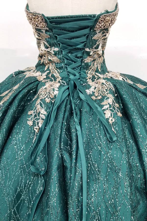 Chicas - Wholesale Gown - Women's - Metallic Quinceanera Dress With Gold Embroidery CHF30376