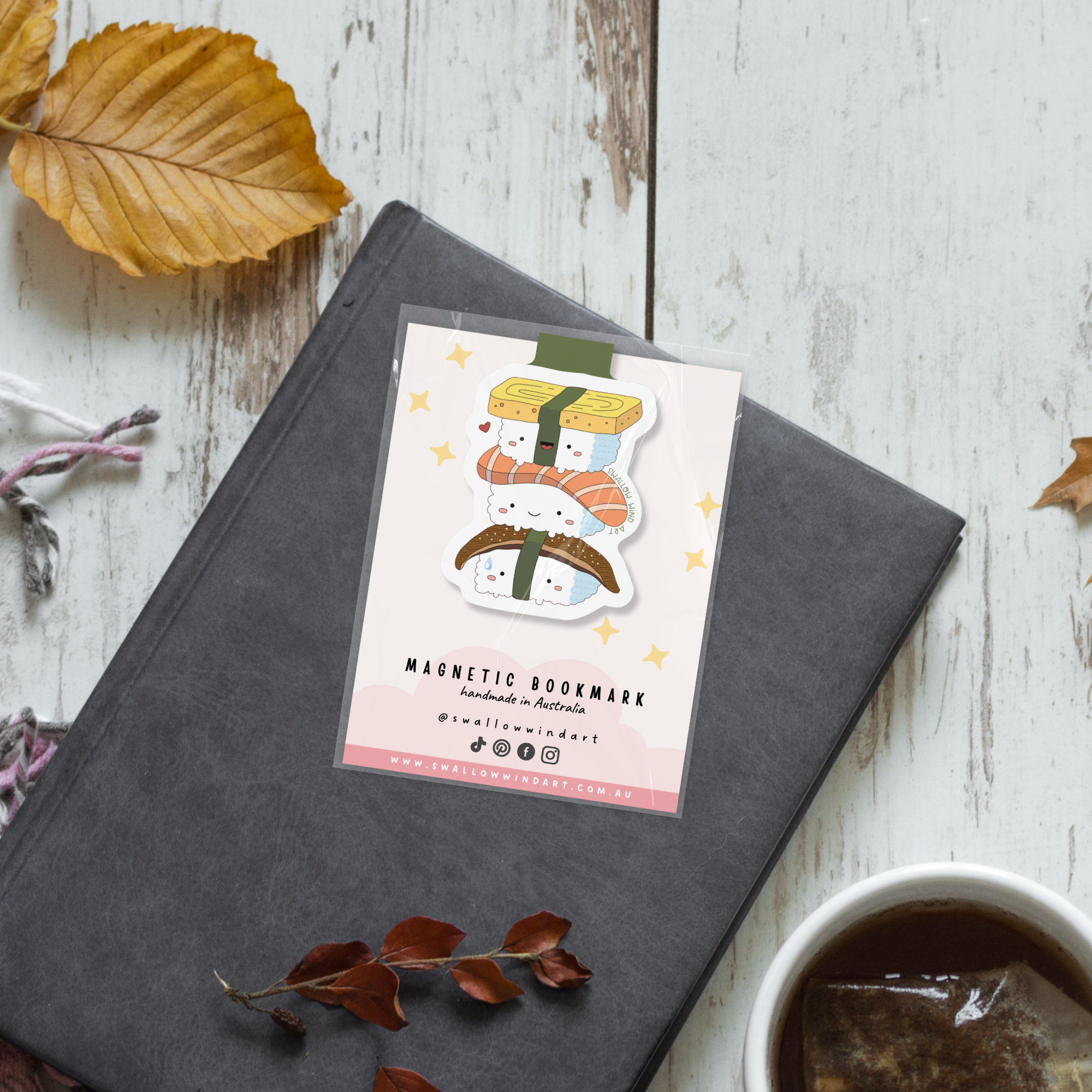 Swallow Wind Art - Wholesale Bookmark - Magnetic Bookmark - Happy Sushi Stack1