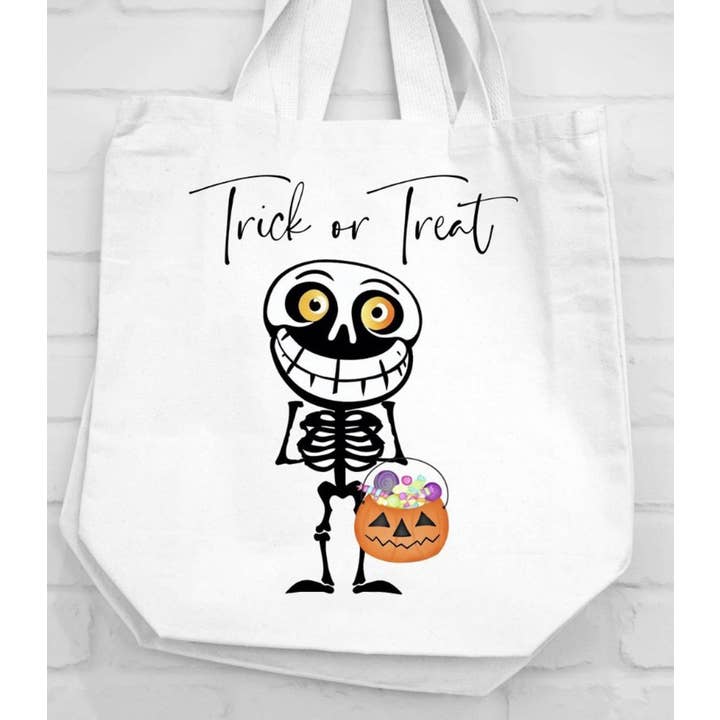 Trick Or Treat Skeleton Canvas Bag for wholesale by Peach Closet