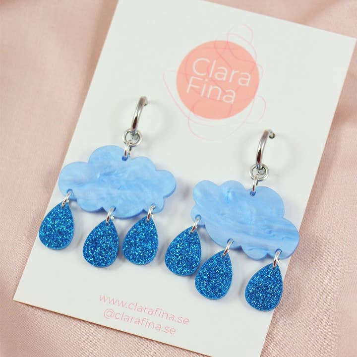 REMOVED BRAND - Wholesale Dangle Earrings - Small Blue Rain Clouds Hoop Earrings1