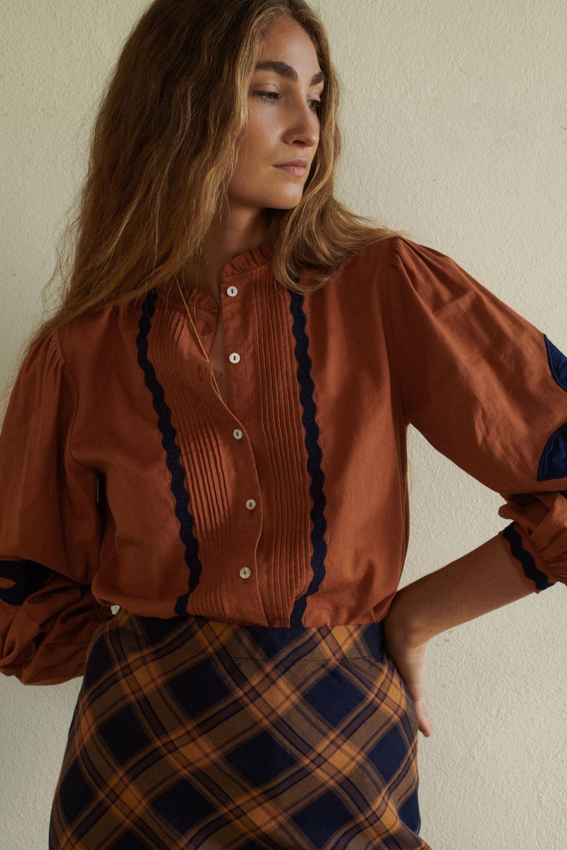 Sonmer Shop USA - Wholesale Button Down Shirt - Women's - Leonor Blouse Caramel1