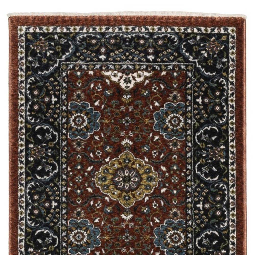 HomeRoots – Großhandel Teppichvorleger – 8' Roter Medaillon-Läuferteppich mit Fransen3