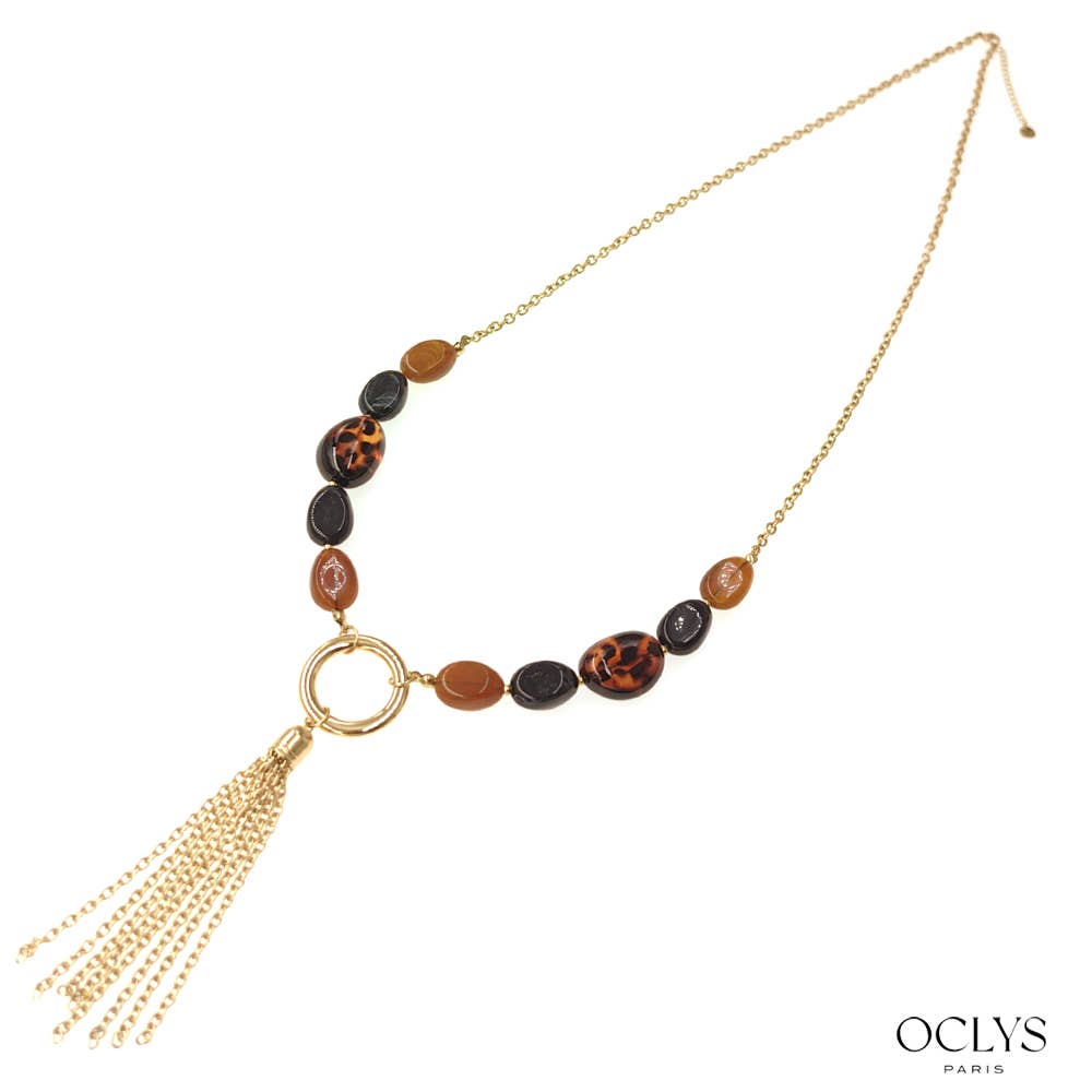 Oclys - Vendita all'ingrosso Collana a Y - Collana lunga perle resina acciaio inossidabile dorato Delta2