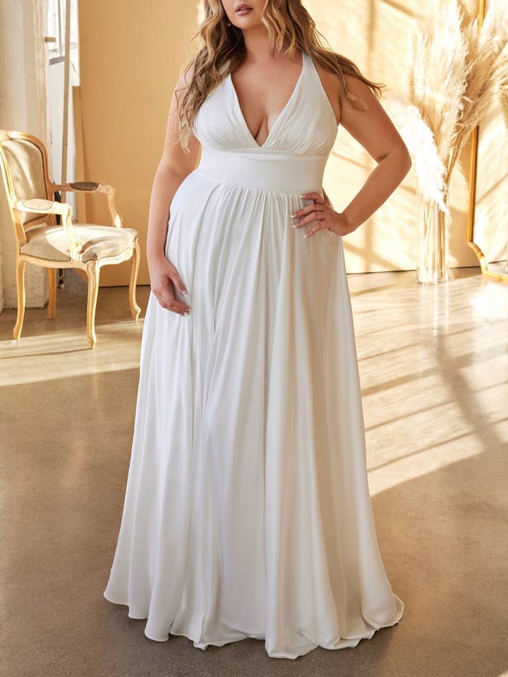 Plus Size Classic Soft Satin A-Line Dress for wholesale by Ladivine by Cinderella Divine