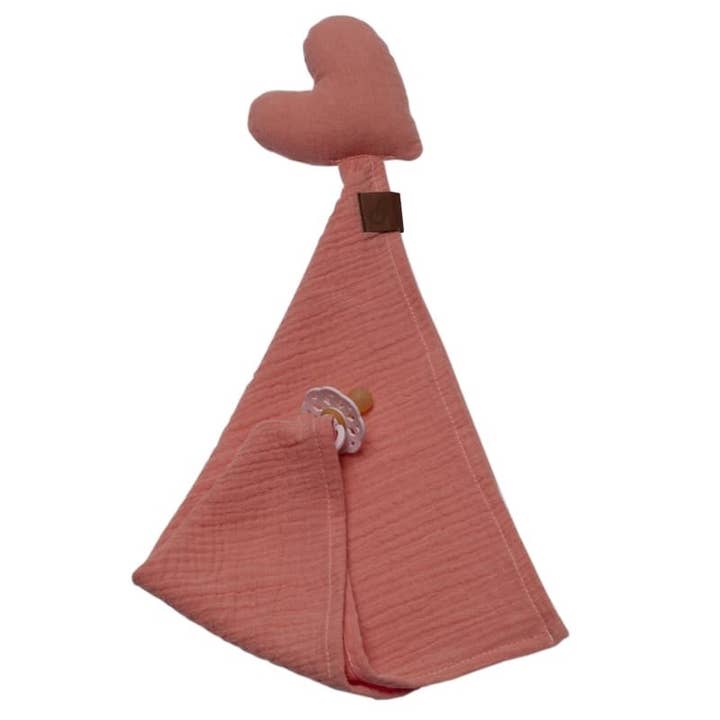 HEART dou dou cuddly toy with pacifier holder Salmon for wholesale by Hi Little One