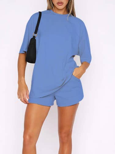 HIDDENBRAND - Wholesale Lounge Set - Women's - Half Sleeve Basic T-shirt 2 Piece shorts Set10