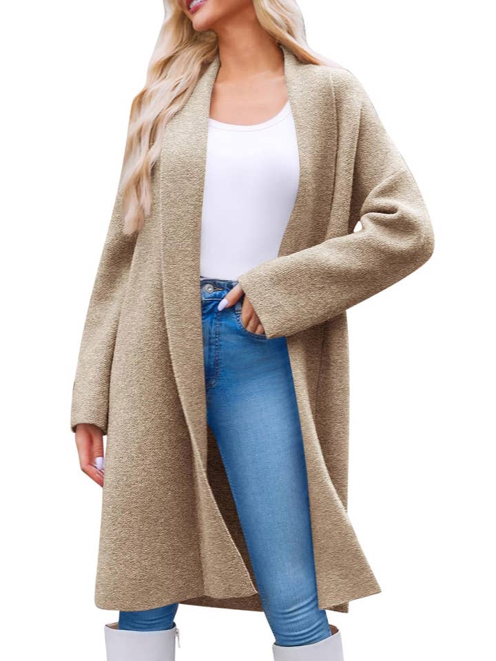 HIDDENBRAND - Wholesale Cardigan - Women's - Elegant Long Collarless Cardigan