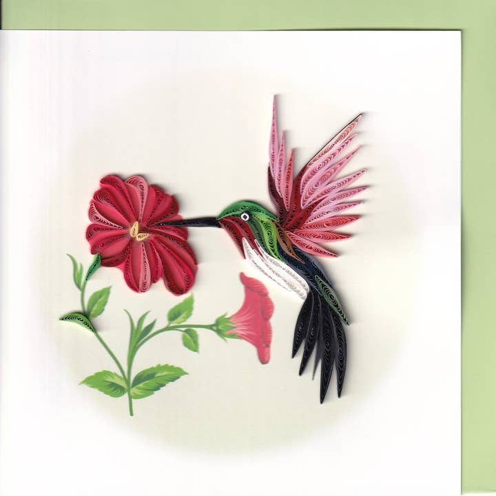 Red Throated Hummingbird Quilling Card for wholesale by Blue Bird Cards