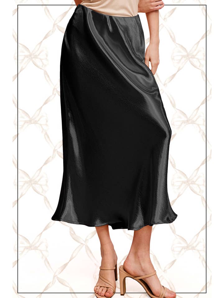 La Miel - Wholesale Skirt - Women's - JDP4232-Dressy Satin Long Panel Silhouette Skirt20