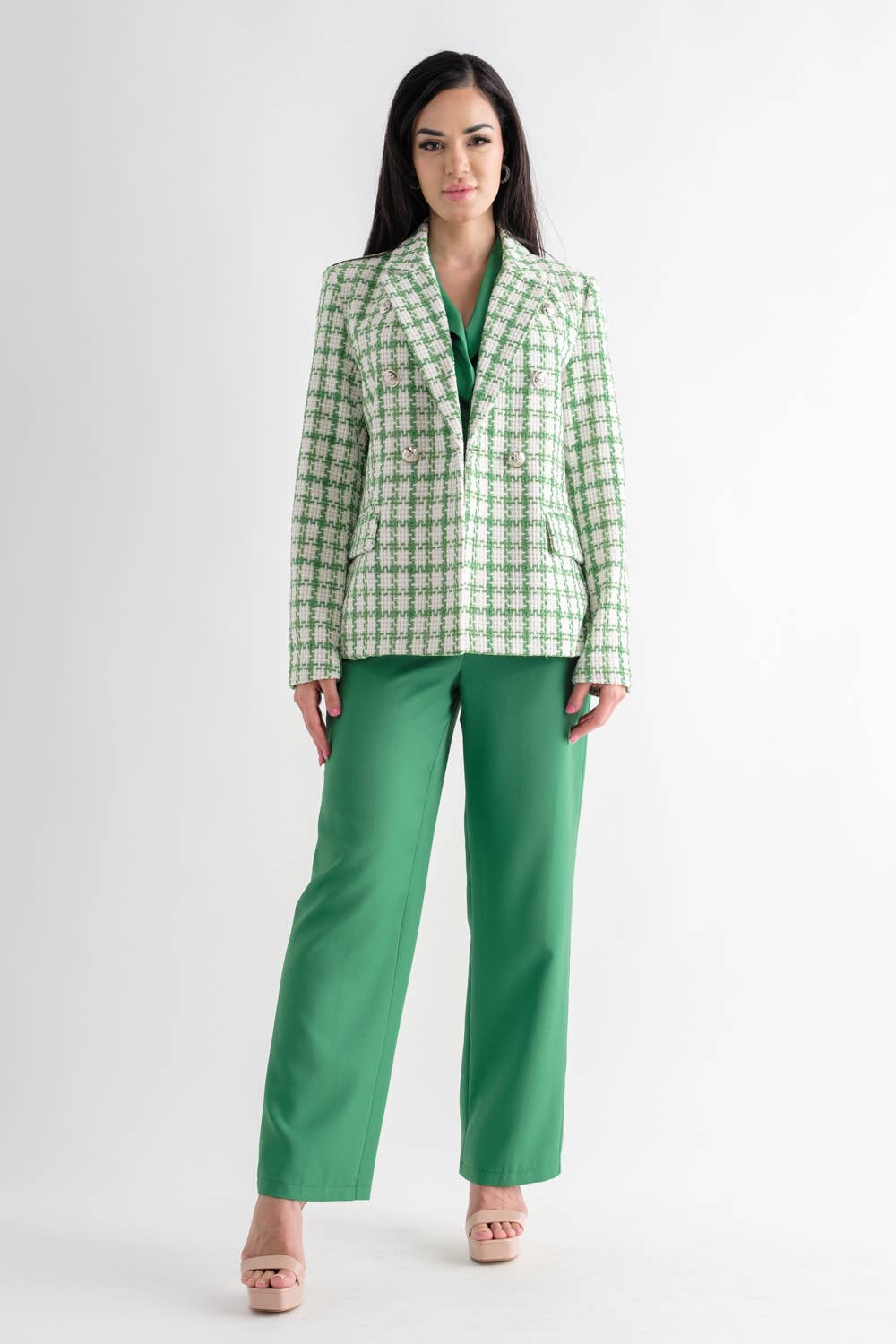 Tea & Cup - Wholesale Blazer - Women's - TCH8079-Tweed double-breasted blazer6