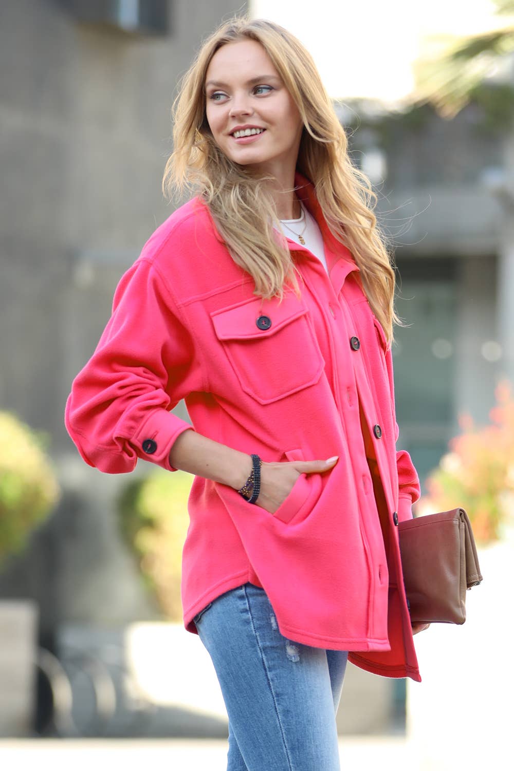 42POPS - Vendita all'ingrosso Giacca a camicia - Donna - ", Giacca in pile basic/oversizee con toppe sui gomiti2