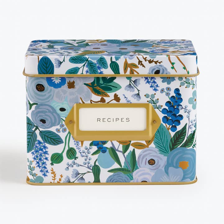 Rifle Paper Co. - Wholesale Recipe Box - Garden Party Blue Tin Recipe Box