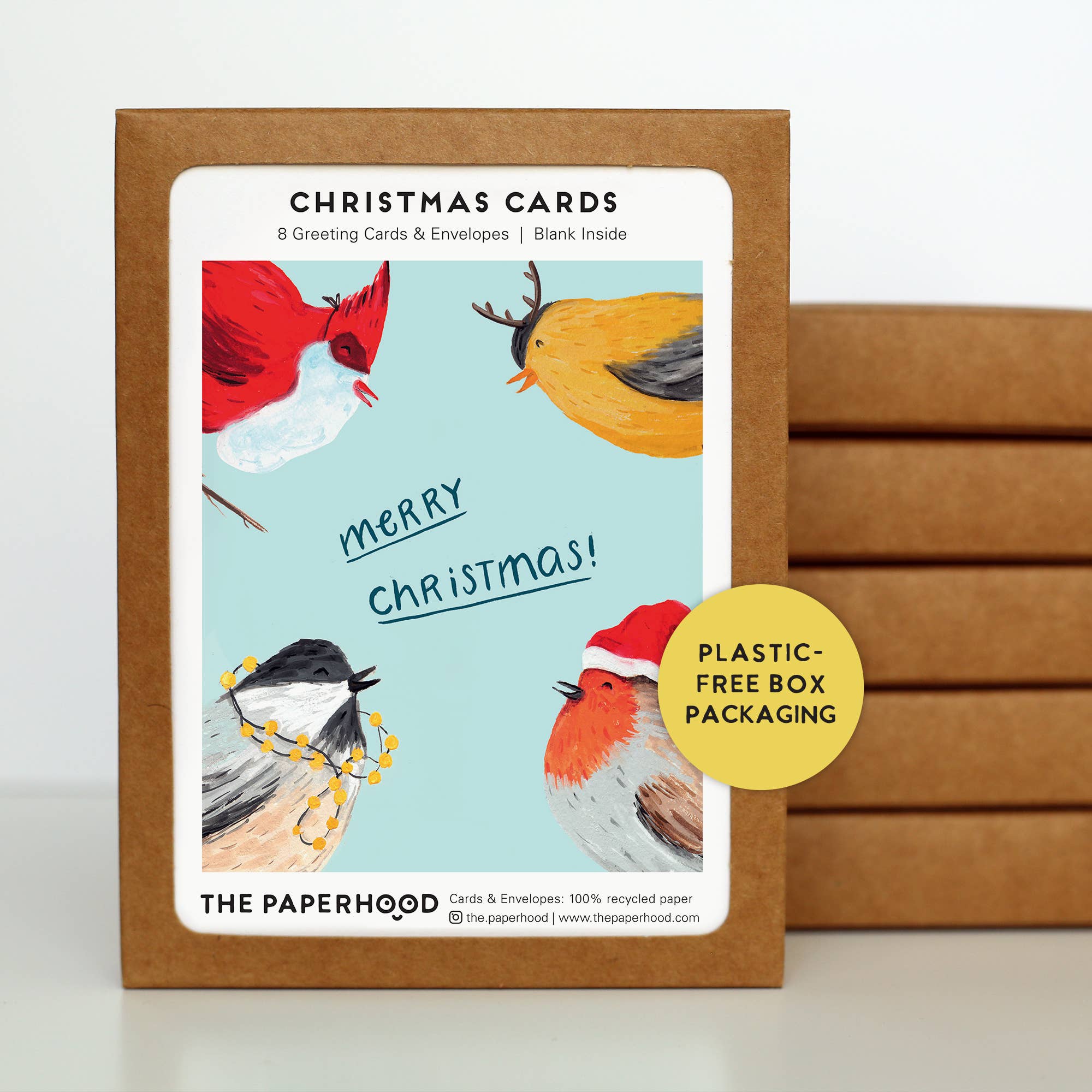 The Paperhood - Vendita all'ingrosso Biglietti di auguri di Natale - Uccelli di Natale - Scatola da 81