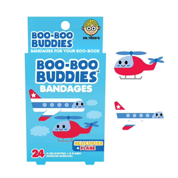 Helicopter & Plane Bandages 24 Ct. Dr. Todd’s Boo Boo Buddies® for wholesale by Boo Boo Buddies