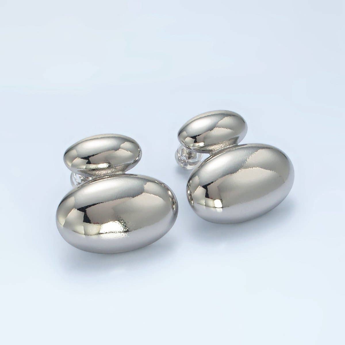 Aim Eternal - Vendita all'ingrosso Orecchini a bottone - Orecchini a lobo minimalisti a doppia cupola ovale in oro e argento riempiti in oro 24K | P530 P5311