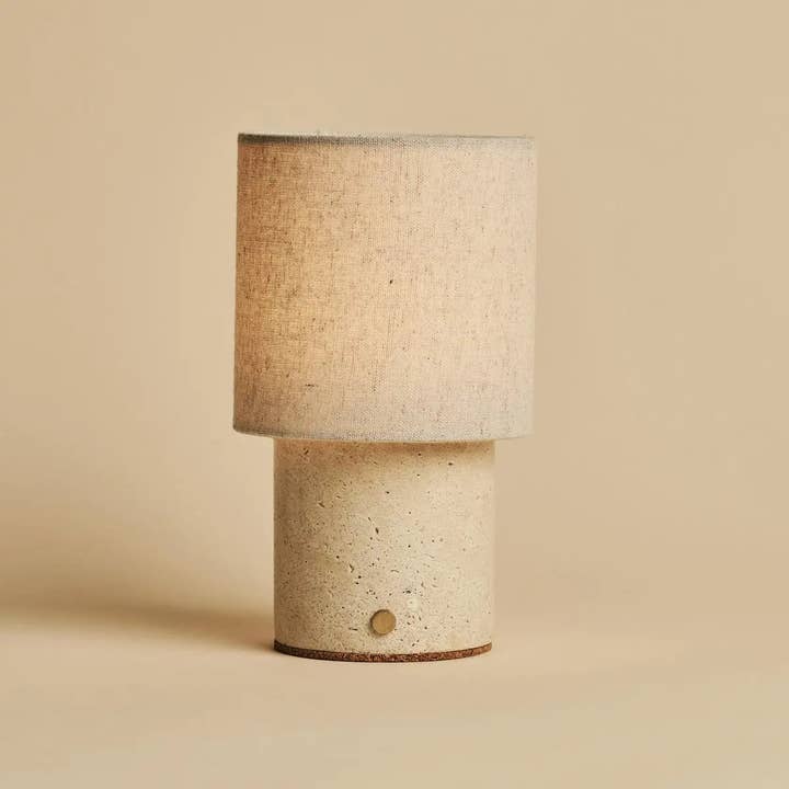 Tavellio - Wholesale Accent/Desk Lamp - Onoda Beige / Travertino Classico – Travertine Rechargeable Table Lamp – With Linen Interchangeable Lampshade & Rechargeable Design7