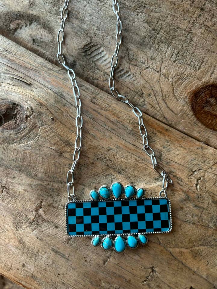 Westerse geruite acrylketting met halfedelsteenrand voor wholesale door Wilde Soul