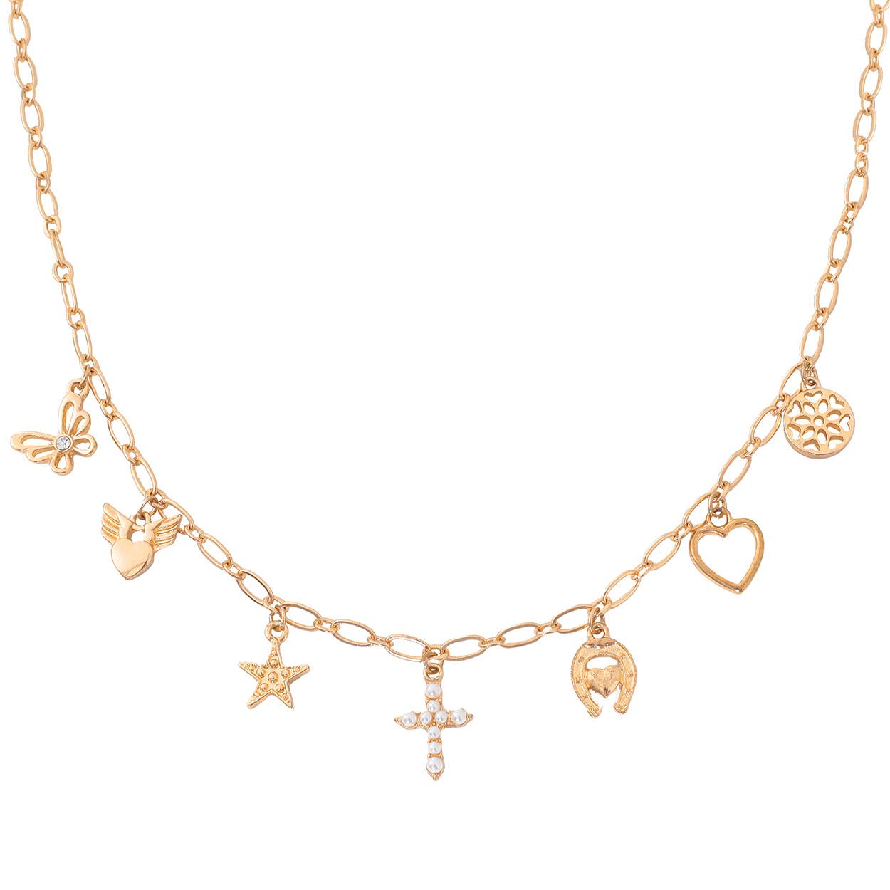 Wholesale METAL CROSS MULTI CHARM NECKLACE, 18635 for your store