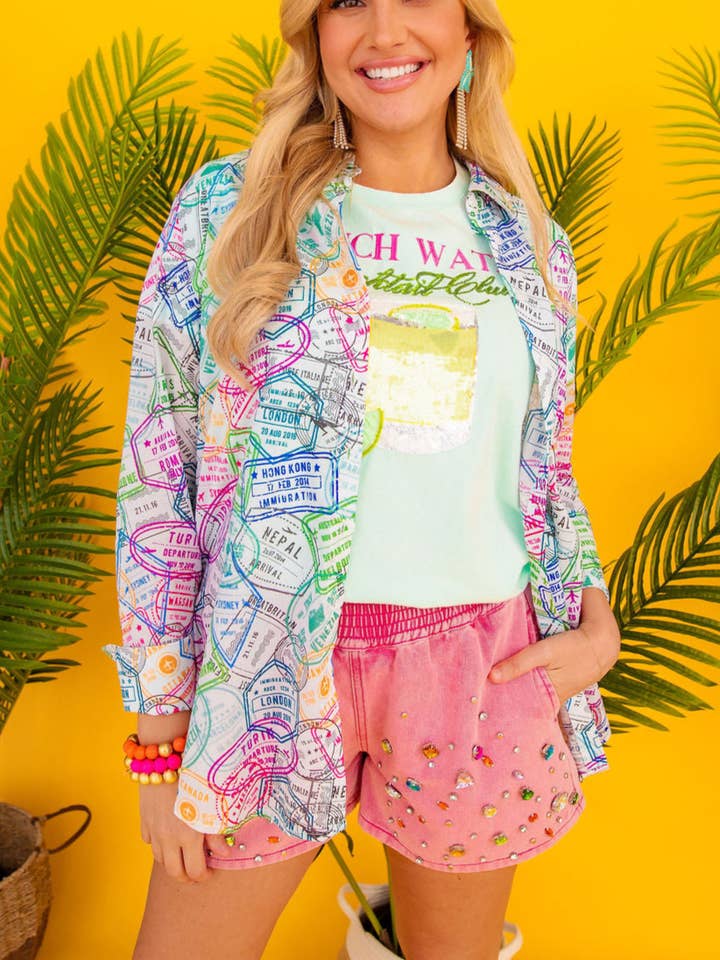 Brianna Cannon - Wholesale Shorts - Women's - Pink Denim Shorts with Rainbow Crystals