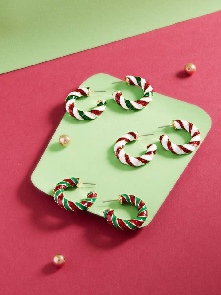 Christmas Twisted Round Color Enamel Hoop Earrings for wholesale by Designature New York