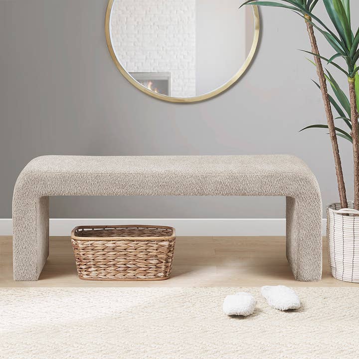 Olliix - Wholesale Bench - 52"W Boucle Waterfall Bench, Beige *