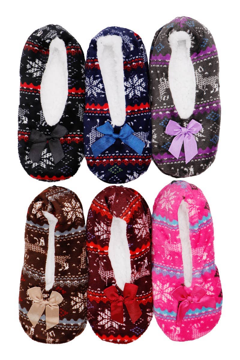 ASSORTED Snowflake Reindeer Fuzzy Fleece Sock Slippers for wholesale on Faire1