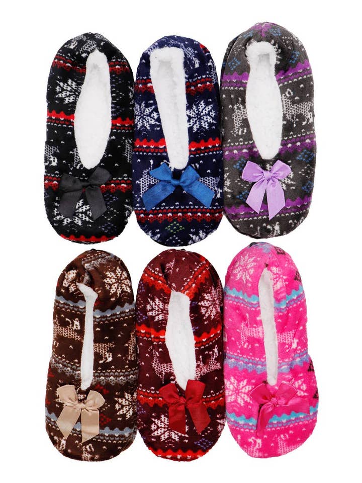 ASSORTED Snowflake Reindeer Fuzzy Fleece Sock Slippers for wholesale on Faire1