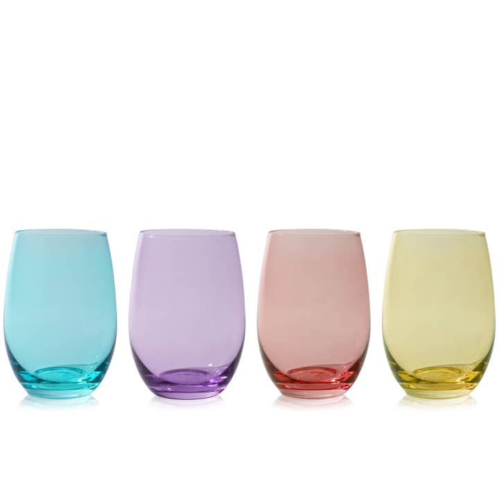 TRUE - Wholesale Wine Glass - Vino Colorful Stemless Wine Glasses - Set of 4 OR Set of 6