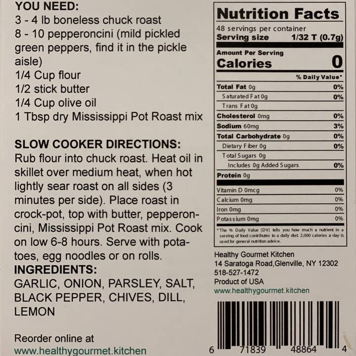 Healthy Gourmet Kitchen - Wholesale Dried Spice Mix - Mississippi Pot Roast1