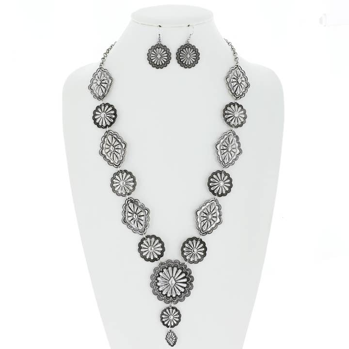 SP Sophia Collection - Wholesale Jewelry Set - Western Concho Charm Lariat Necklace Set