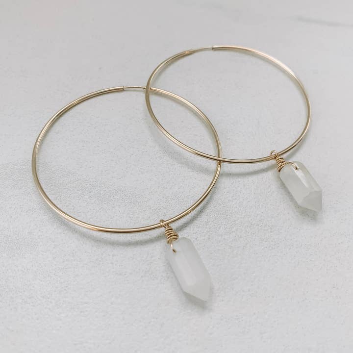 Mini Crystal Hoop Earring - Moonstone for wholesale by M.Liz Jewelry