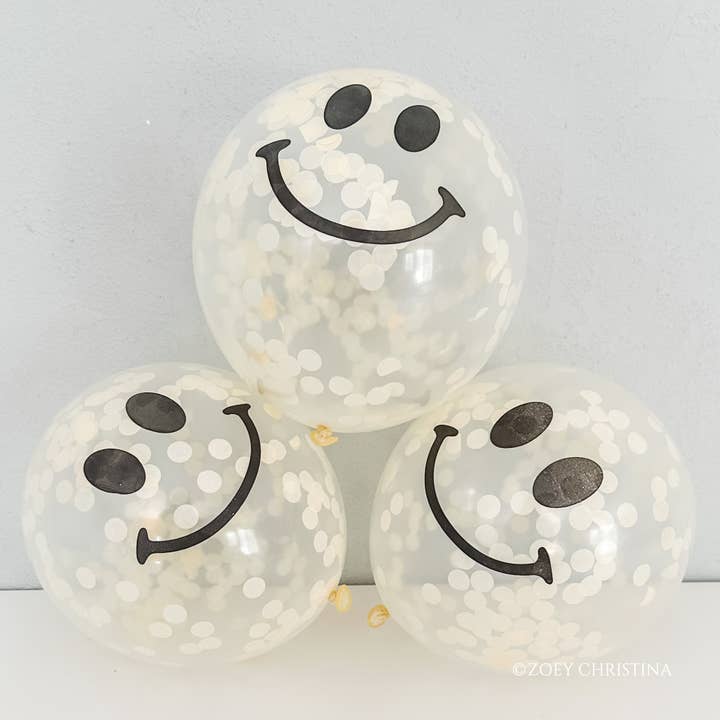 12 Inch Smiley Face Confetti Filled Latex Balloons for wholesale by Zoey Christina