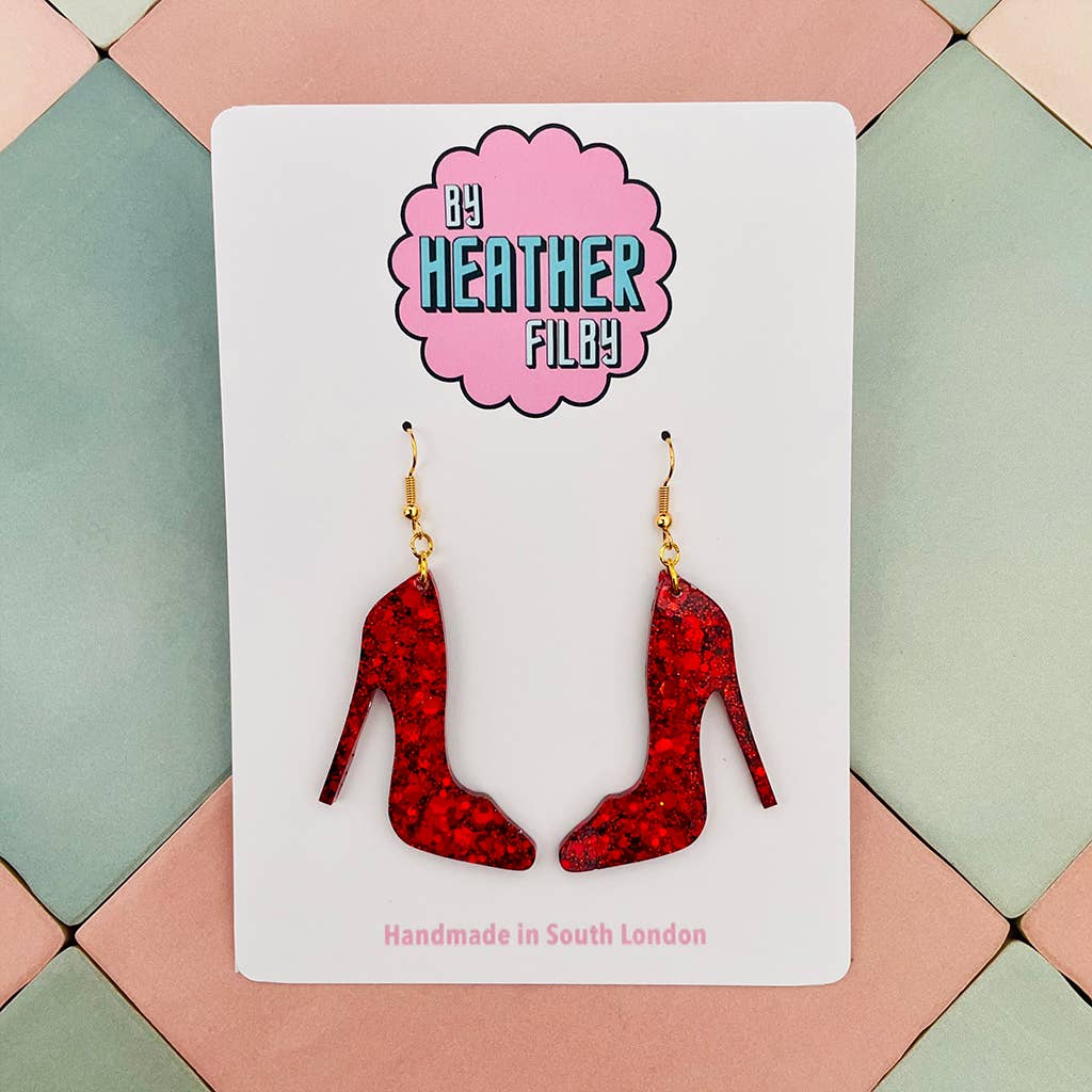 By Heather Filby – wholesale Dangle earrings – Red Glitter High Heel Earrings0