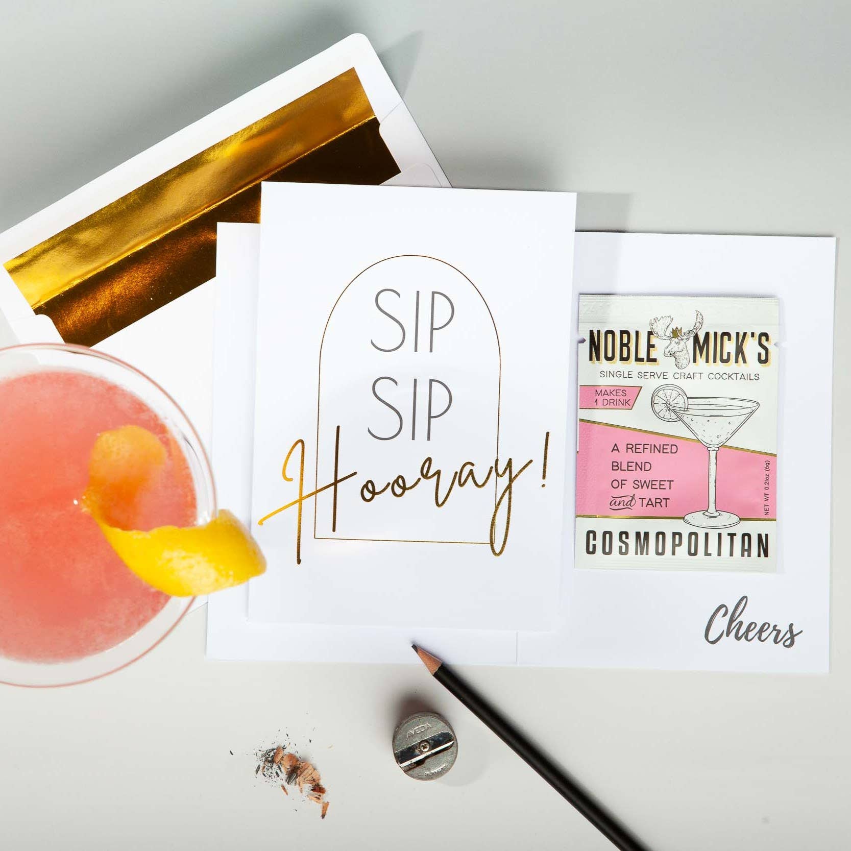 Noble Mick's - Craft Beverage Company - Wholesale Everyday Greeting Card - Cocktail and Cards / Sip Sip Hooray Card1