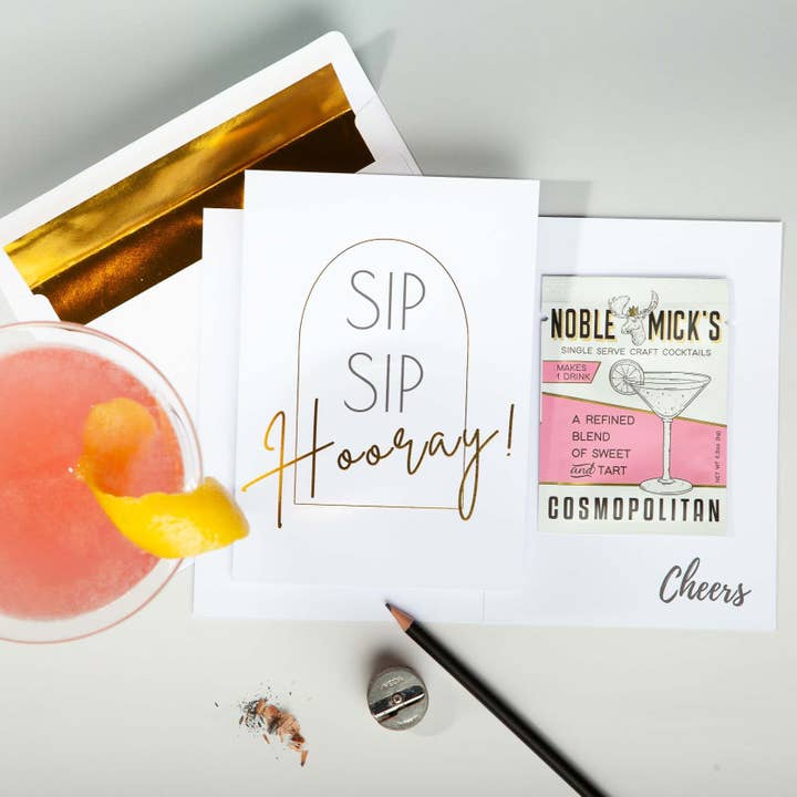 Noble Mick's - Craft Beverage Company - Wholesale Everyday Greeting Card - Cocktail and Cards / Sip Sip Hooray Card1