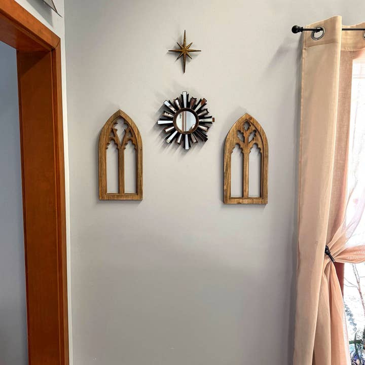 Zeckos - Wholesale Wall Accent - Set of 2 Washed Wood Gothic Arch Window Frame Wall Hangings 5